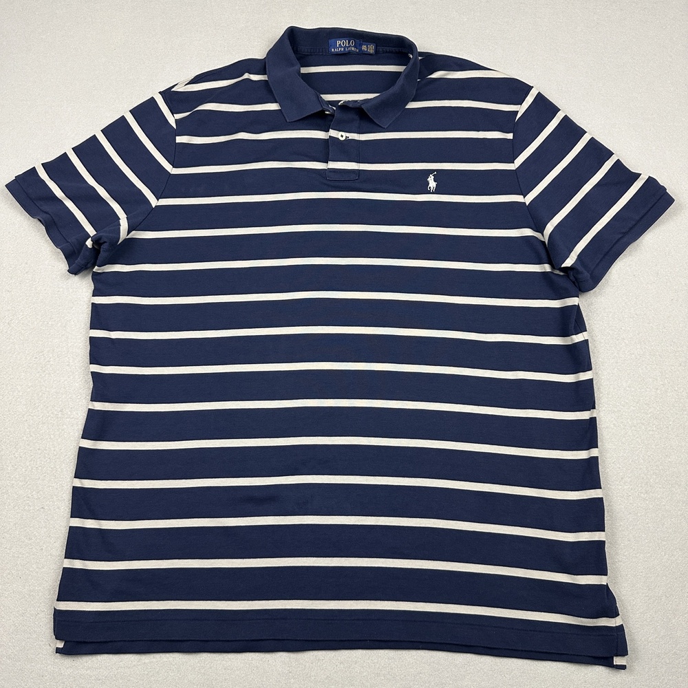 Polo Ralph Lauren Polo Shirt Men 2XL Blue Striped Short Sleeve Pony XXL